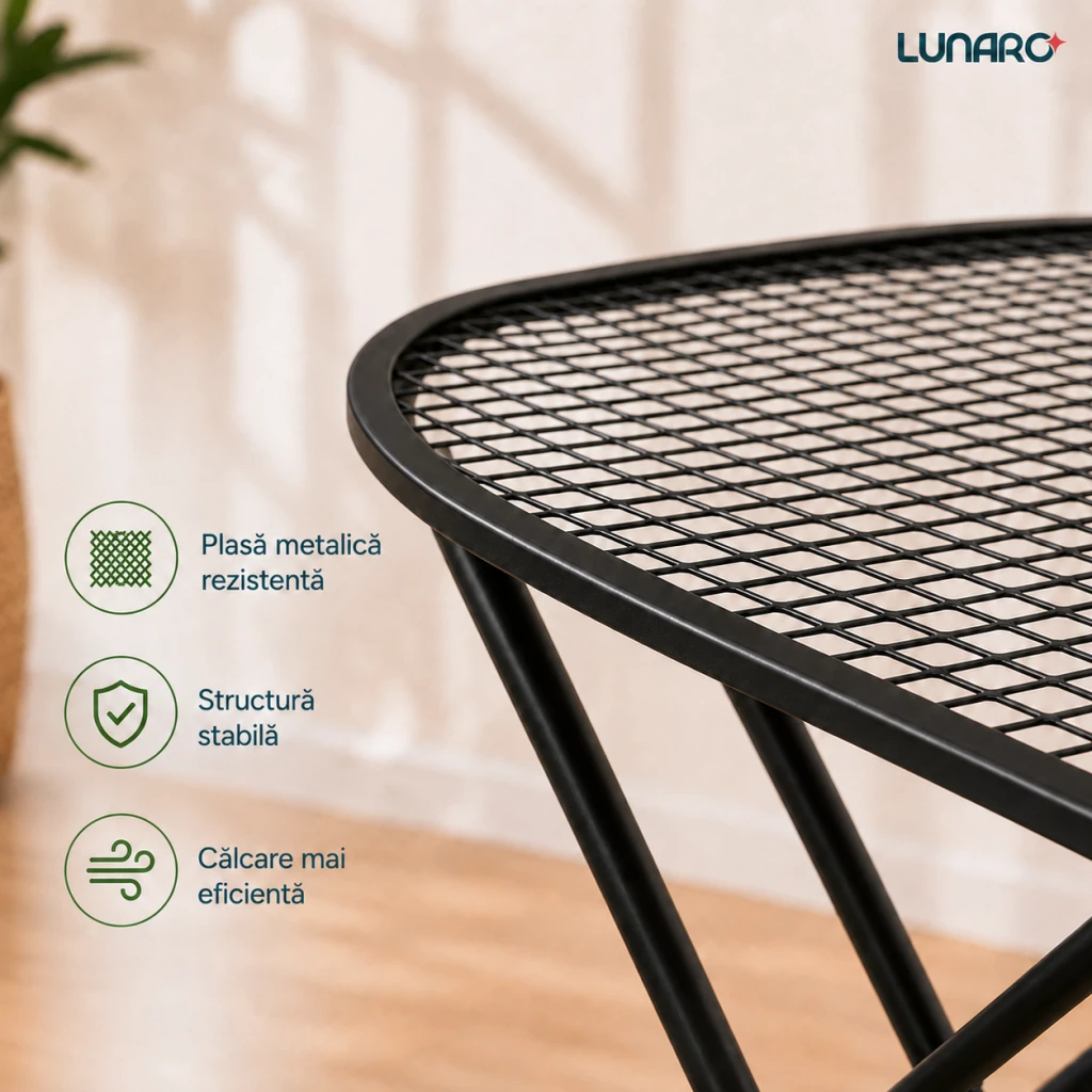 Masa de calcat lunaro vera-bk, plasa metalica, 120 x 38 cm, negru 16