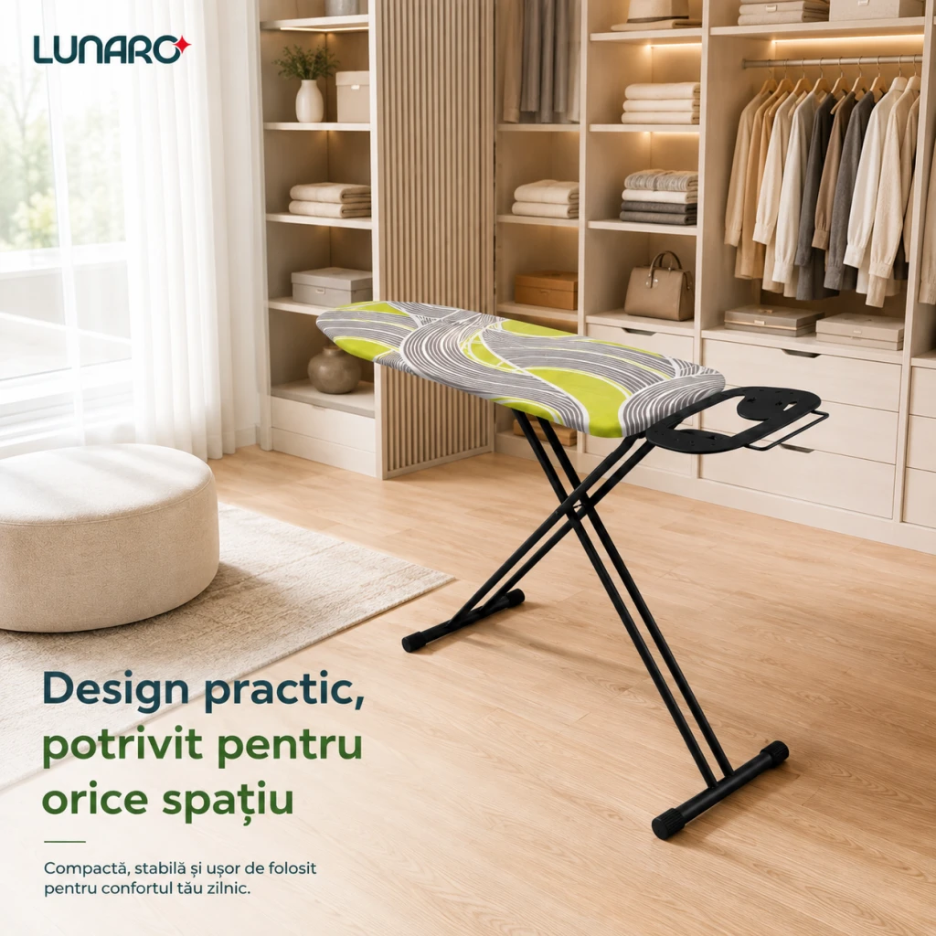 Masa de calcat lunaro vera-bk, plasa metalica, 120 x 38 cm, negru 22