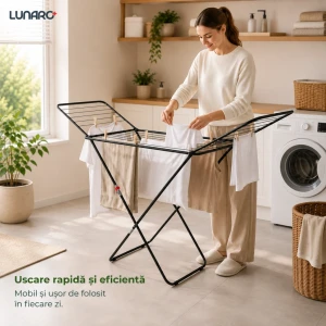 Uscator de rufe lunaro lineo-bk, 128 x 55 x 4 cm, 18 m, max. 15 kg, negru Thumbnail 3