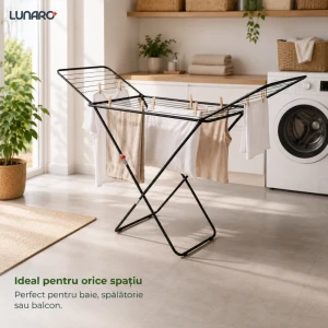 Uscator de rufe lunaro lineo-bk, 128 x 55 x 4 cm, 18 m, max. 15 kg, negru Thumbnail 16