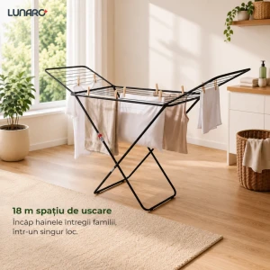 Uscator de rufe lunaro lineo-bk, 128 x 55 x 4 cm, 18 m, max. 15 kg, negru Thumbnail 5