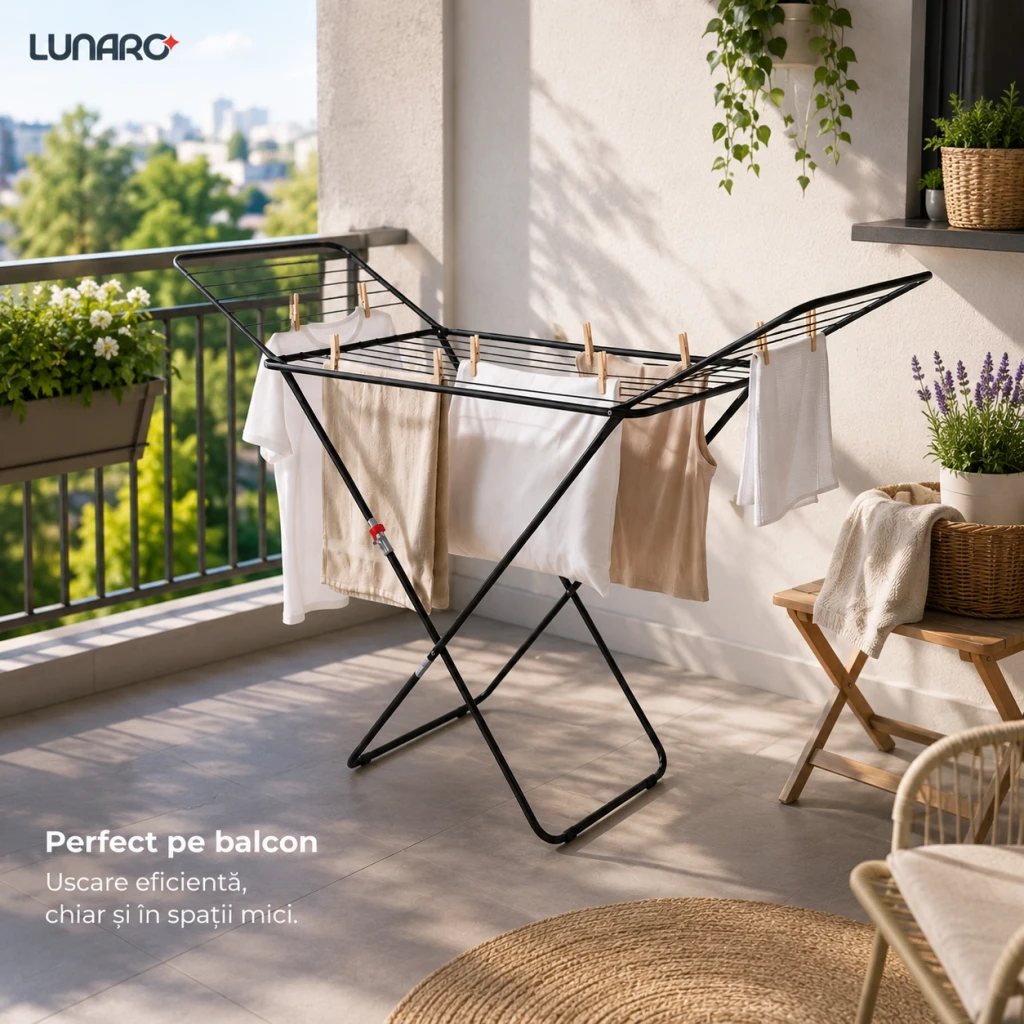 Uscator de rufe lunaro lineo-bk, 128 x 55 x 4 cm, 18 m, max. 15 kg, negru 11