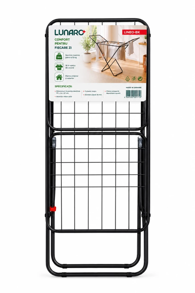Uscator de rufe lunaro lineo-bk, 128 x 55 x 4 cm, 18 m, max. 15 kg, negru 20