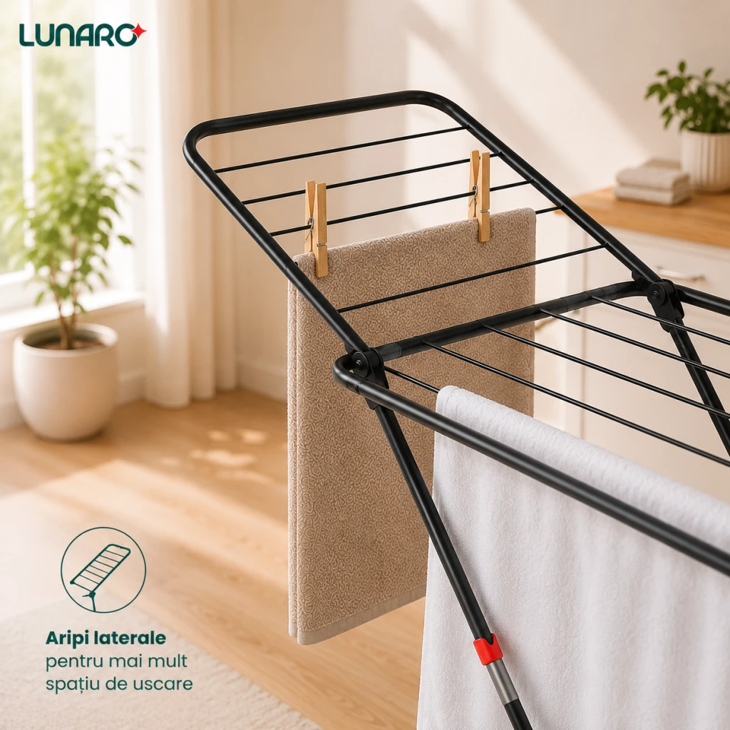 Uscator de rufe lunaro lineo-bk, 128 x 55 x 4 cm, 18 m, max. 15 kg, negru 17
