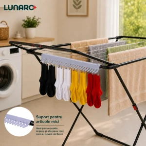 Uscator de rufe lunaro wing plus-bk , 128 х 54,5 х 5сm, 18 m, max. 15kg, suport special pentru sosete, negru Thumbnail 4
