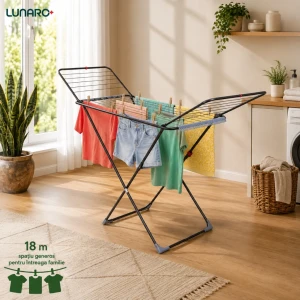 Uscator de rufe lunaro wing plus-bk , 128 х 54,5 х 5сm, 18 m, max. 15kg, suport special pentru sosete, negru Thumbnail 19