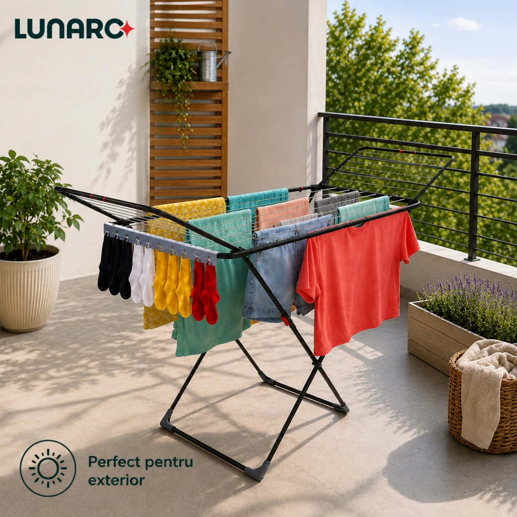 Uscator de rufe lunaro wing plus-bk , 128 х 54,5 х 5сm, 18 m, max. 15kg, suport special pentru sosete, negru 5