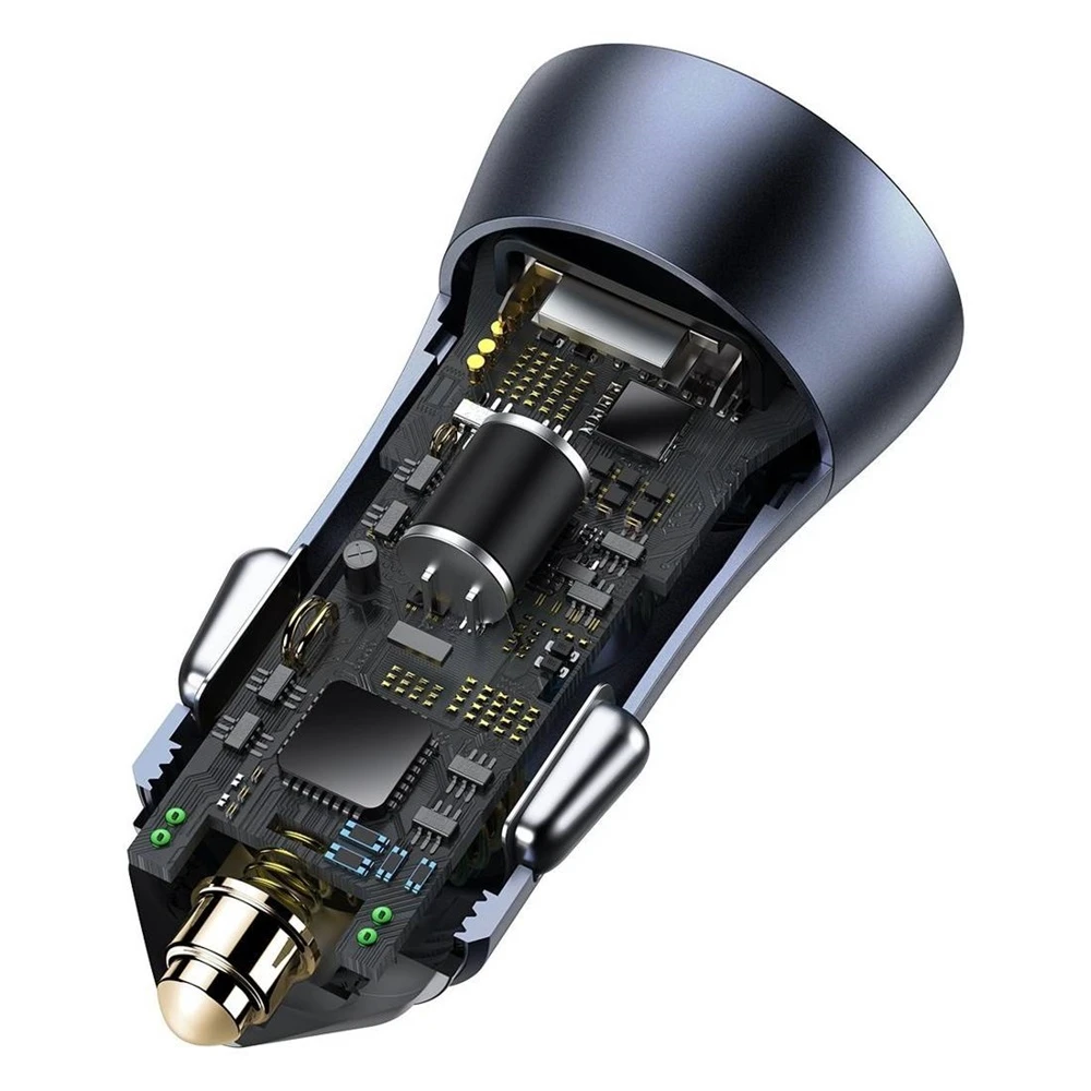 Автомобильное зарядное устройство baseus usb/type-c dual quick charger 40w (с кабелем baseus type-c to lightning 1м), серое 3