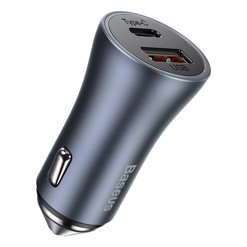 Автомобильное зарядное устройство baseus usb/type-c dual quick charger 40w (с кабелем baseus type-c to lightning 1м), серое 2