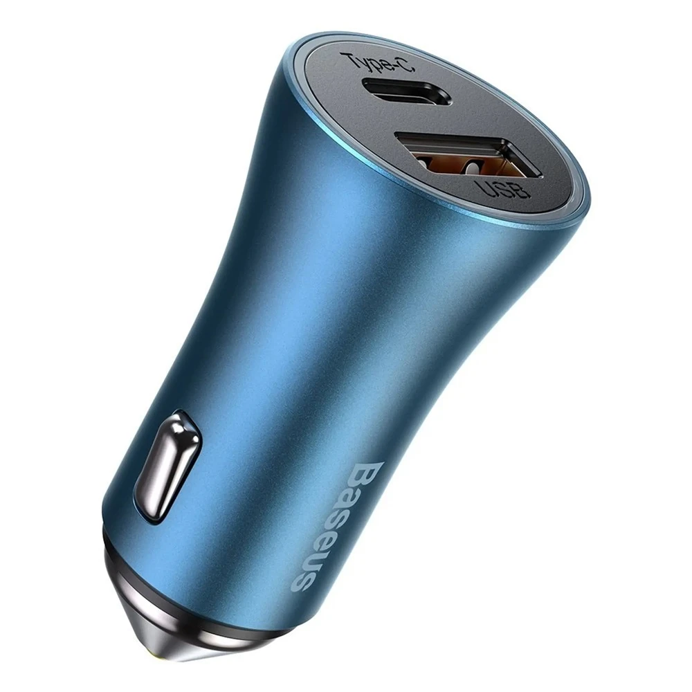 Автомобильное зарядное устройство baseus usb/type-c dual quick charger 40w (с кабелем baseus type-c to lightning 1м), синий 3