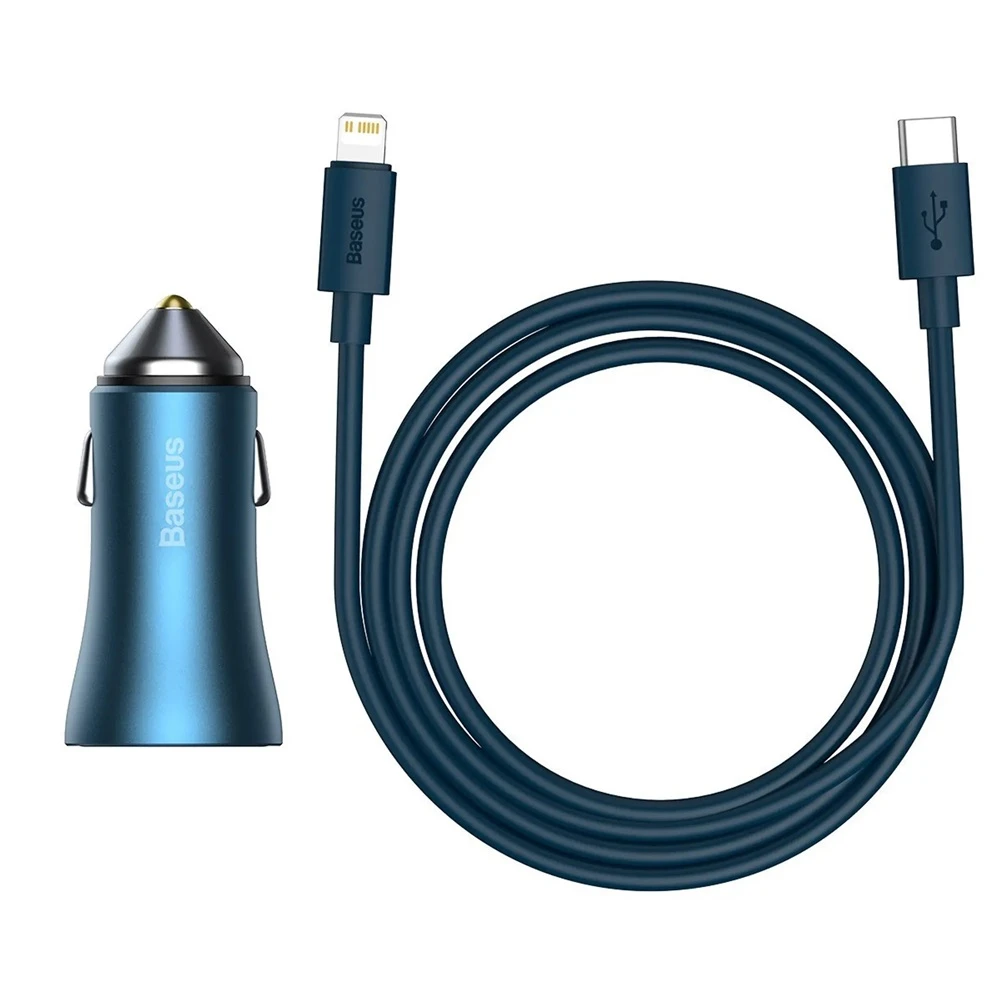 Автомобильное зарядное устройство baseus usb/type-c dual quick charger 40w (с кабелем baseus type-c to lightning 1м), синий 2