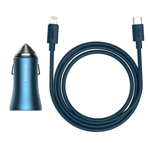 Автомобильное зарядное устройство baseus usb/type-c dual quick charger 40w (с кабелем baseus type-c to lightning 1м), синий Thumbnail 2