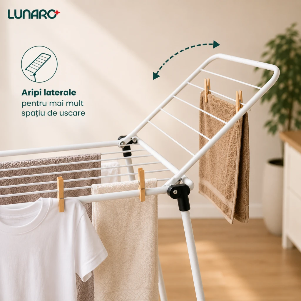Uscator de rufe lunaro nova-wh 102.5 x 55 x 5 cm, 18 m, max. 15 kg, alb 7