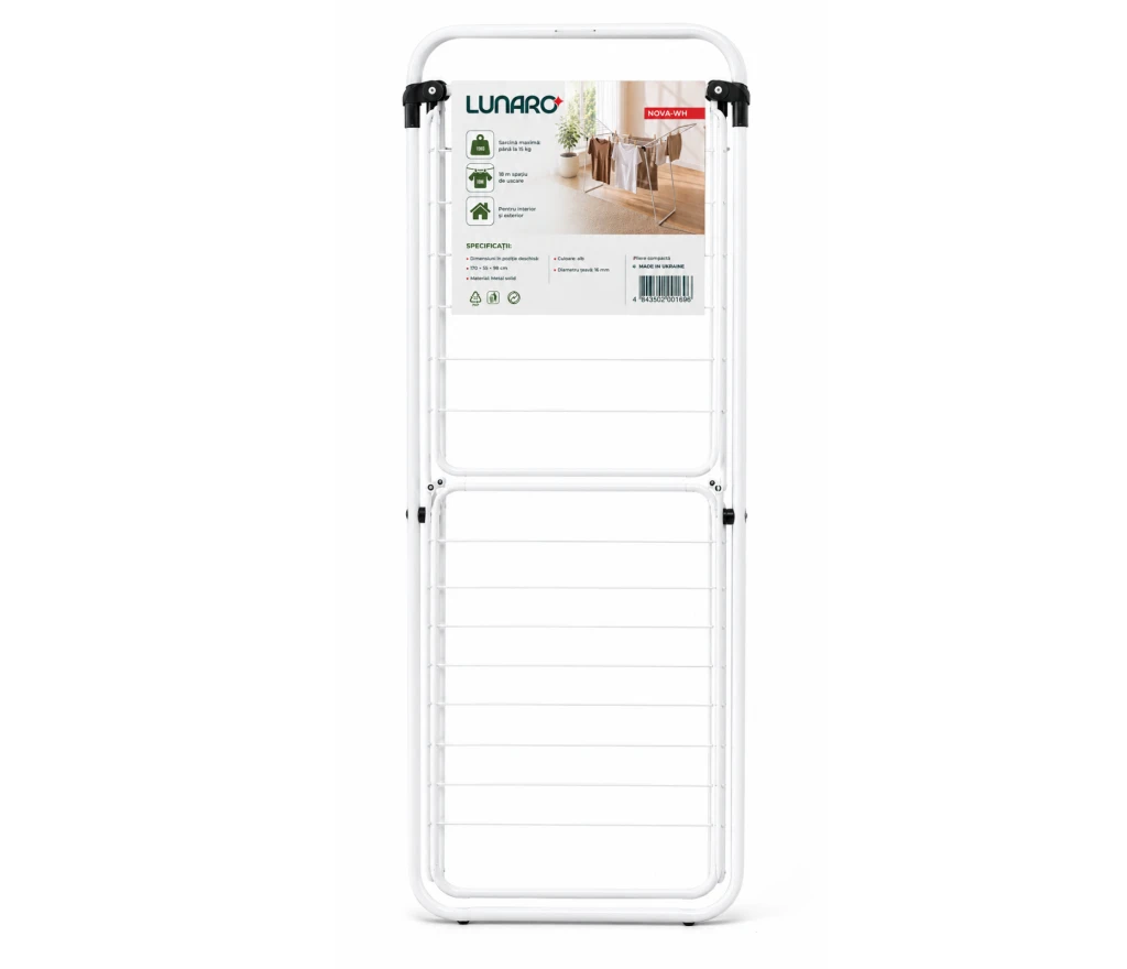 Uscator de rufe lunaro nova-wh 102.5 x 55 x 5 cm, 18 m, max. 15 kg, alb 2