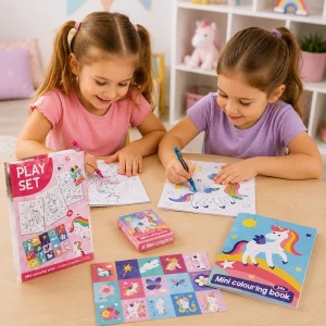 Set creativ "unicorni" cu carte de colorat, stickere și creioane cerate Thumbnail 4