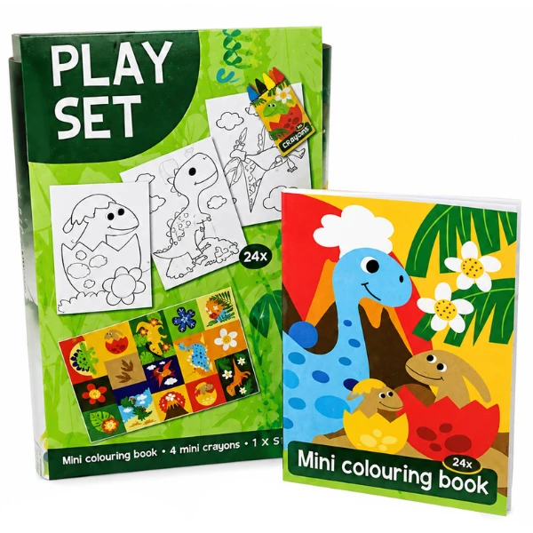 Set creativ "dinozauri" cu carte de colorat, stickere și creioane cerate 3