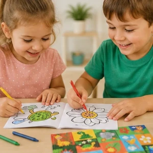 Set creativ "animale sălbatice" cu carte de colorat, stickere și creioane Thumbnail 4