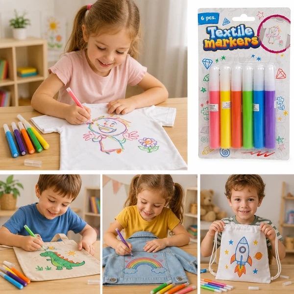 Markere pentru textile, fosforescente, 6 buc. 6