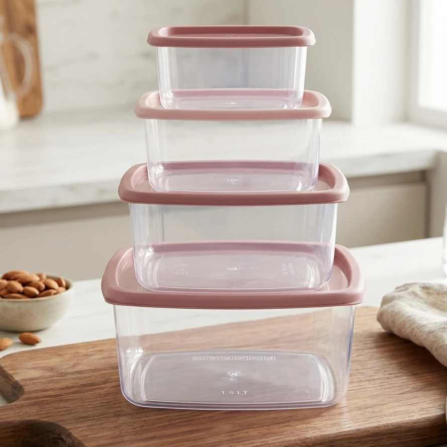 Set recipiente alimentare gondol plastik, garner, patrate, 4 buc 4