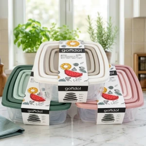 Set recipiente alimentare gondol plastik, garner, patrate, 4 buc
