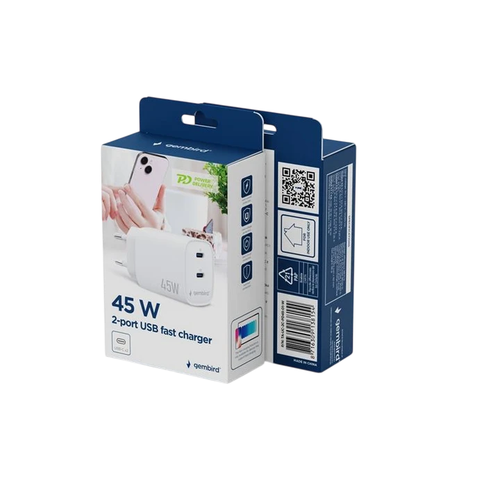 Încărcător gembird ta-uc-2c-pd45-01-w, 45w, alb 5
