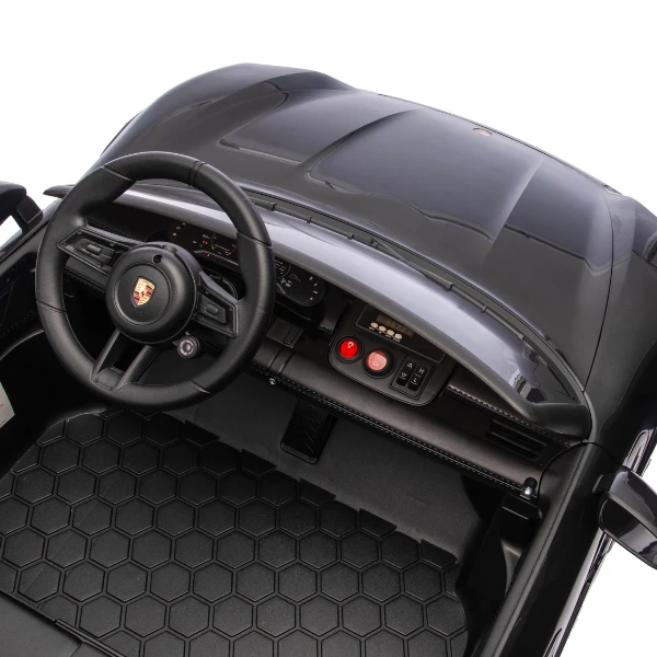 Mașinuță porsche taycan, baterie 12v10ah, 2 motoare de 35w, roti eva, scaune din piele 19