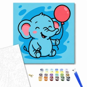 Pictură pe numere 20*20 сm (fără cutie) – elefănțel vesel Thumbnail 2