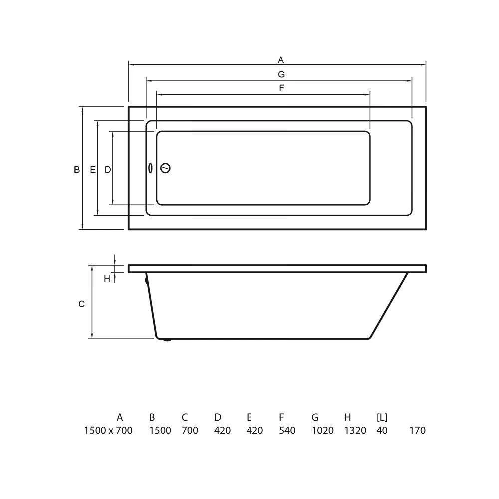 Ванна прямоугольная bonito home delia 1500x700 акрил 6