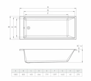 Ванна прямоугольная bonito home grande 2 1800x800 акрил Thumbnail 4
