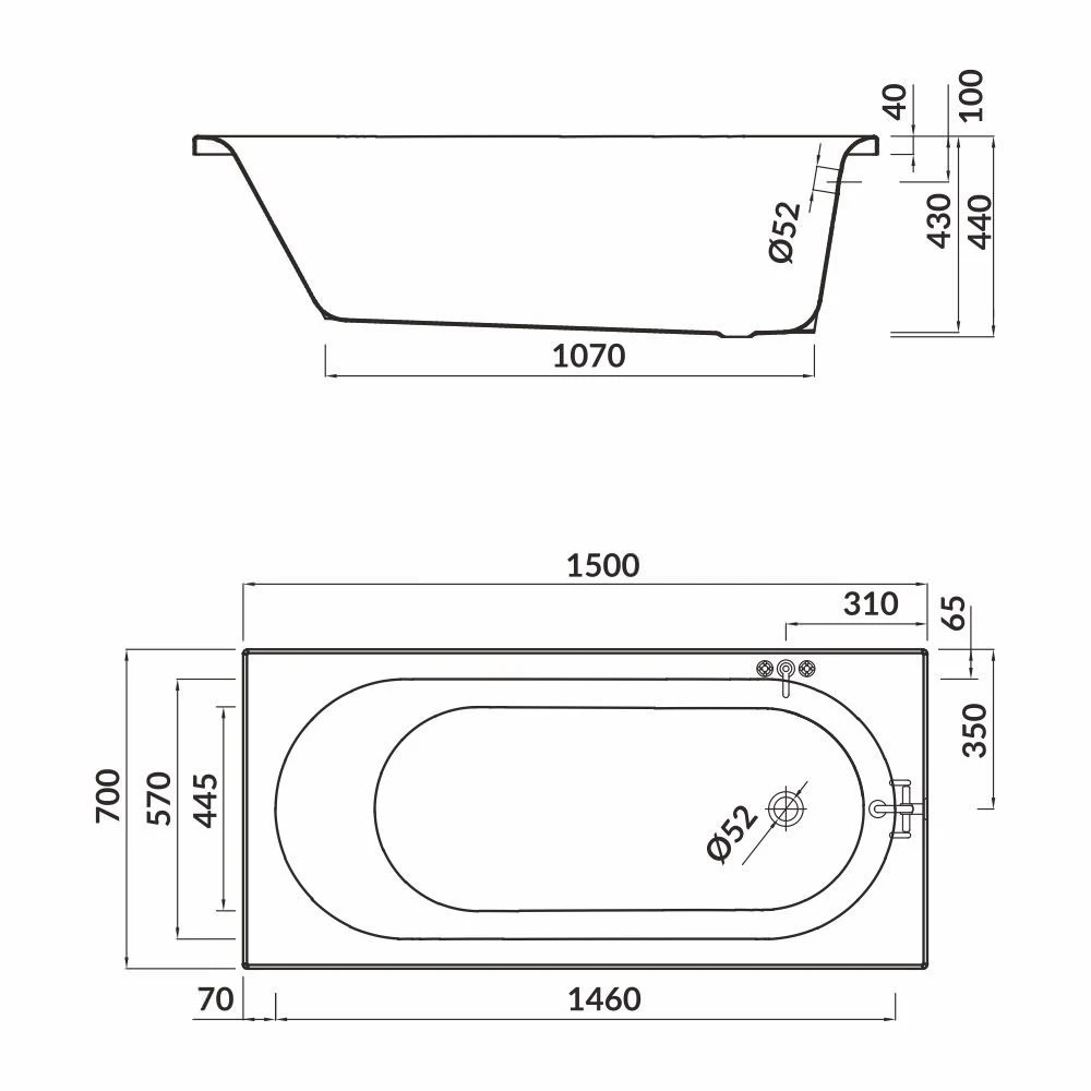 Ванна прямоугольная cersanit octavia 1500x700 акрил 4