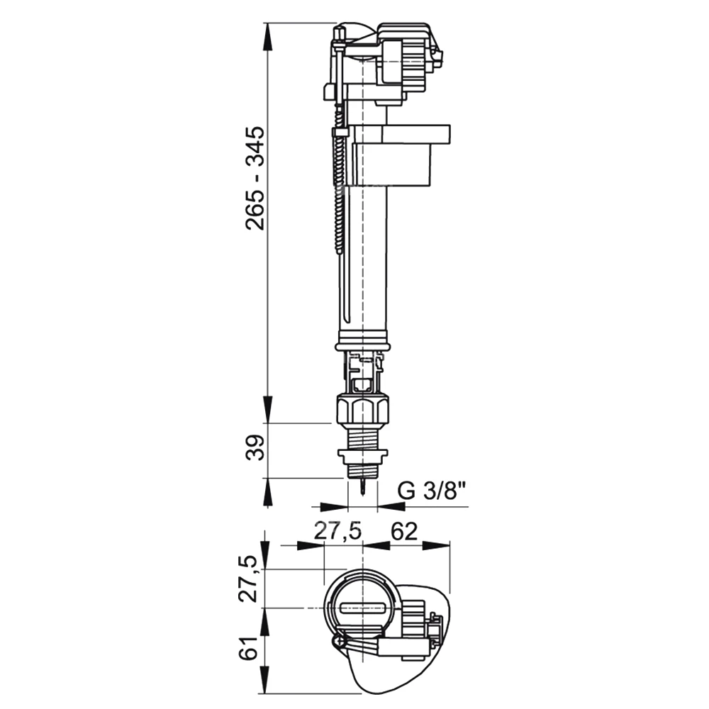 Впускной механизм alcaplast a17 3/8" нижняя подводка 2