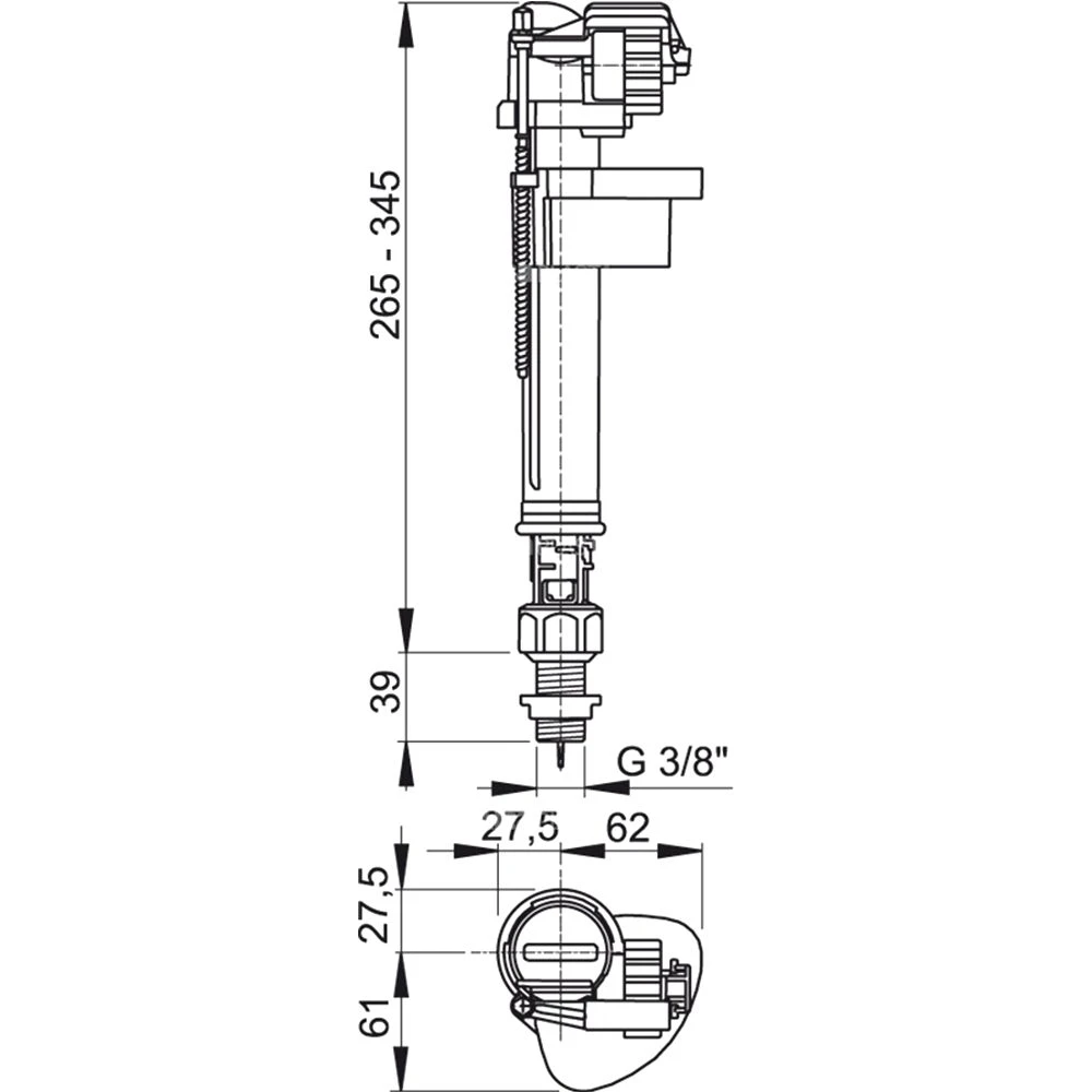 Впускной механизм alcaplast a18 3/8" нижняя подводка металл 2