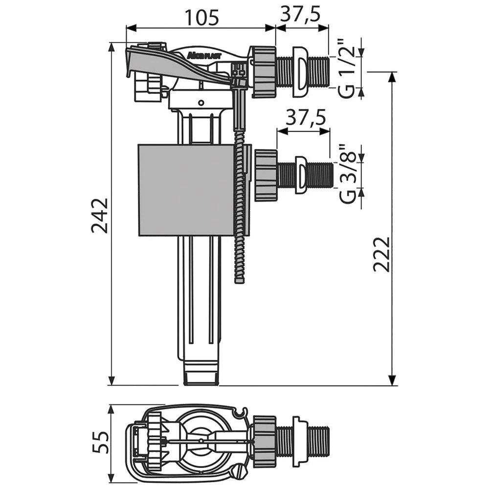Flotor alca a160uni 1/2"- 3/8" alimentație laterală metal 2