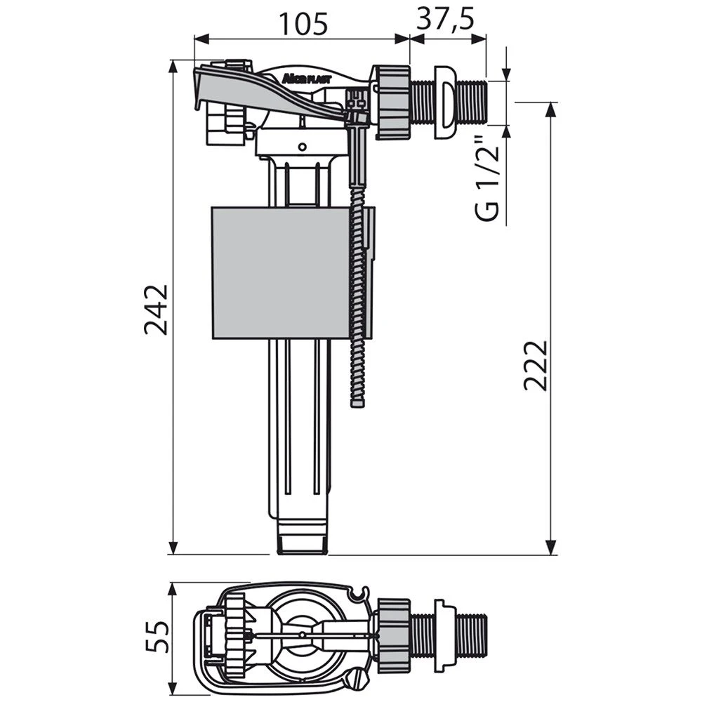 Впускной механизм alcaplast a160 1/2" боковая подводка металл 2