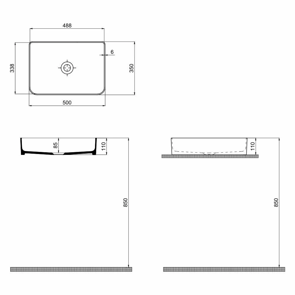 Lavoar aplicat quarterbath rapid line 500x110x350 pătrat 3