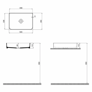 Lavoar aplicat quarterbath rapid line 500x110x350 pătrat Thumbnail 3