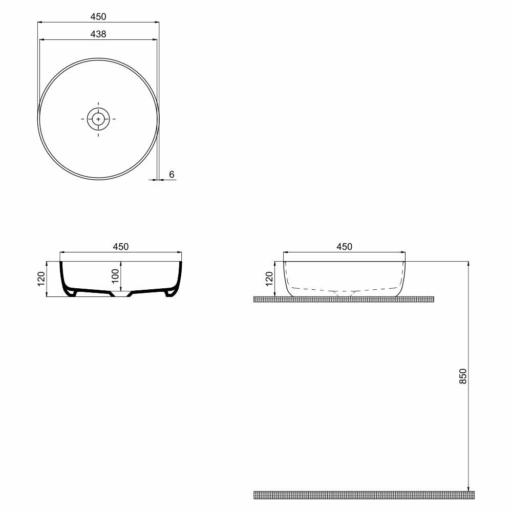 Lavoar aplicat quarterbath round line 450x450x120 rotund 6