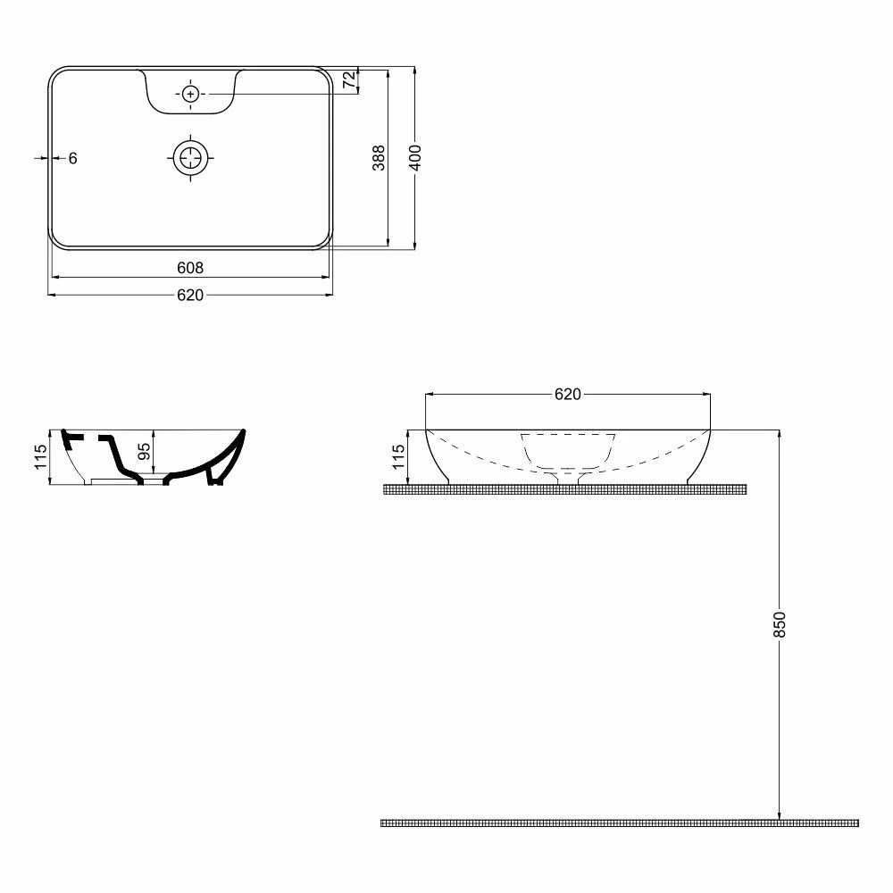 Lavoar aplicat quarterbath smooth line 620x400x200 6