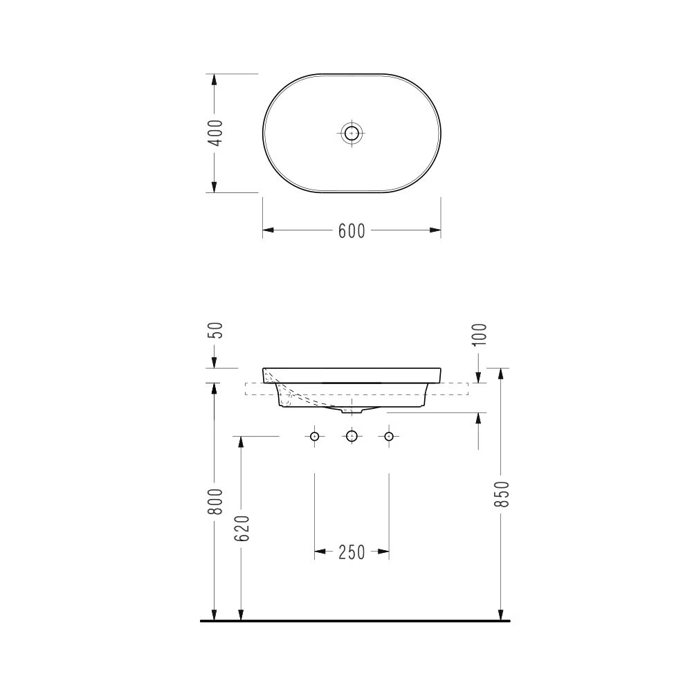 Умывальник врезной serel sapphire slim 600x400x150 2