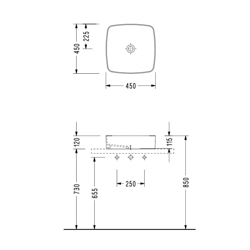Lavoar aplicat serel slimline 450x450x120 pătrat 2