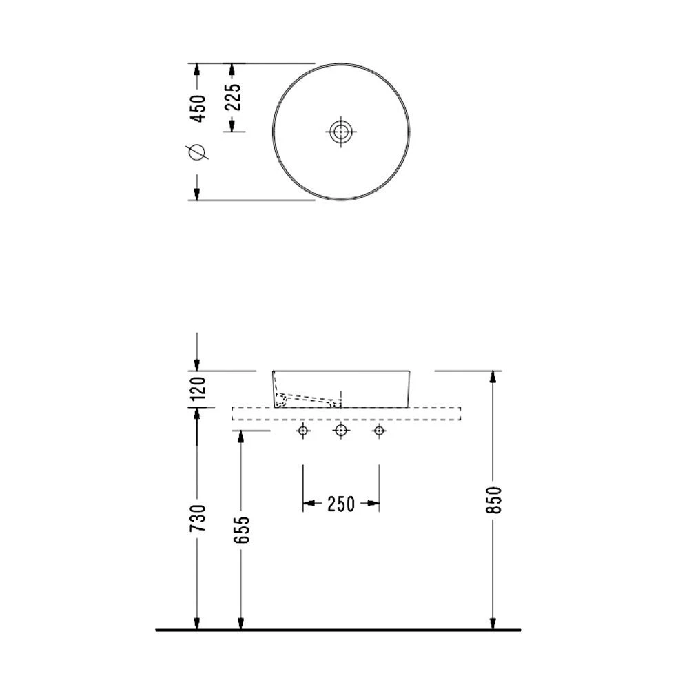 Lavoar aplicat serel slimline 450x450x120 rotund 2