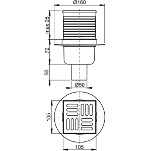 Sifon pardoseală alca apv32 105x105 /50mm direct inox Thumbnail 2