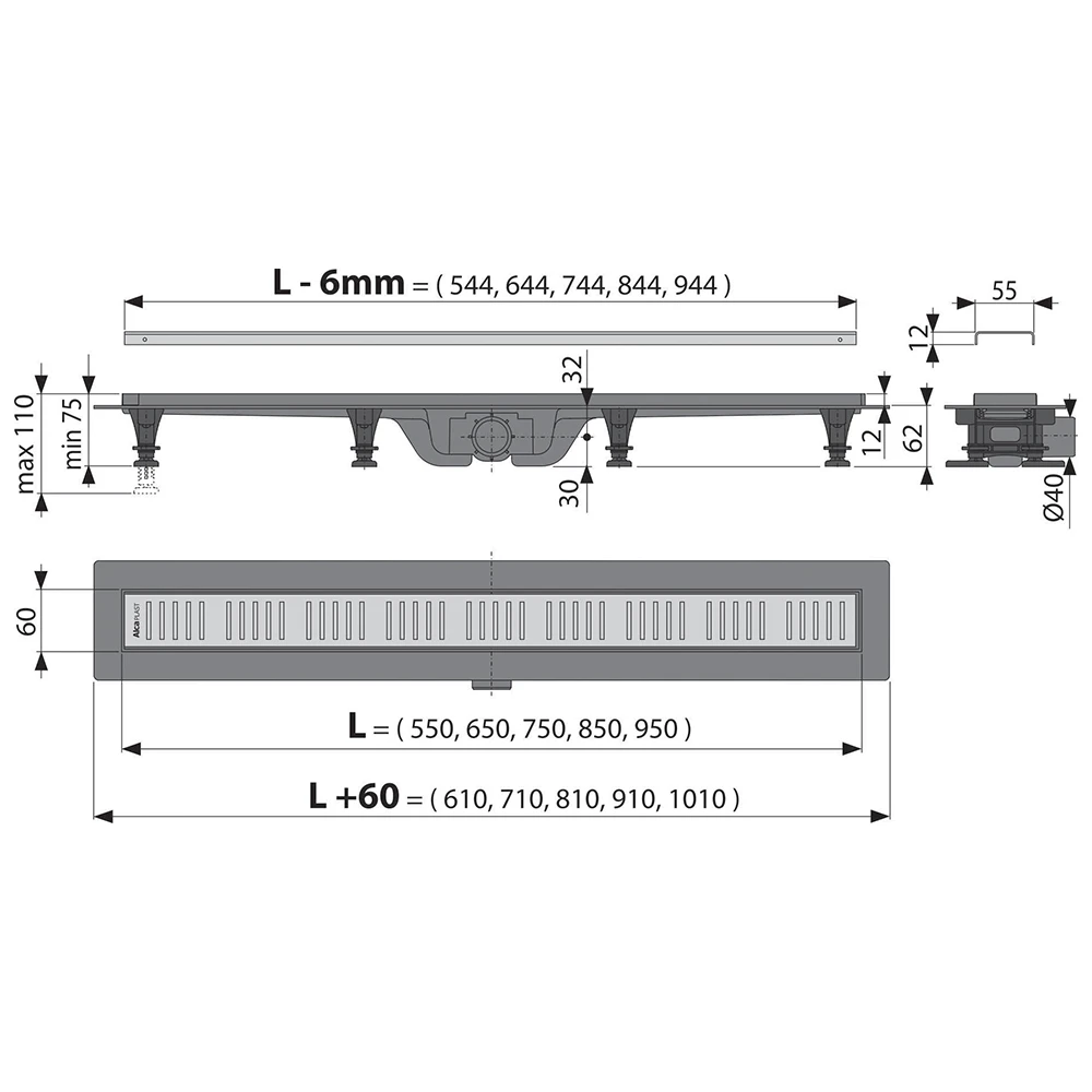 Rigola de duş alca apz10-650m set 2