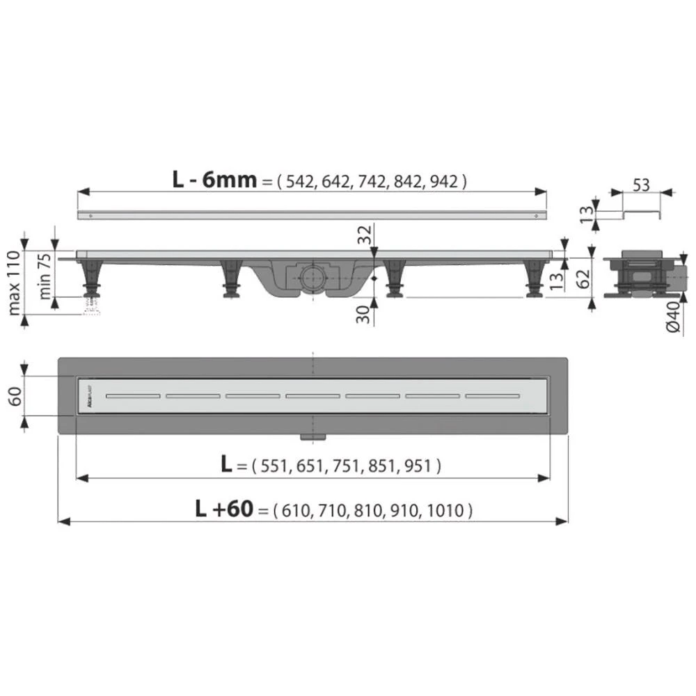 Rigola de duş alca apz18-750m set 2