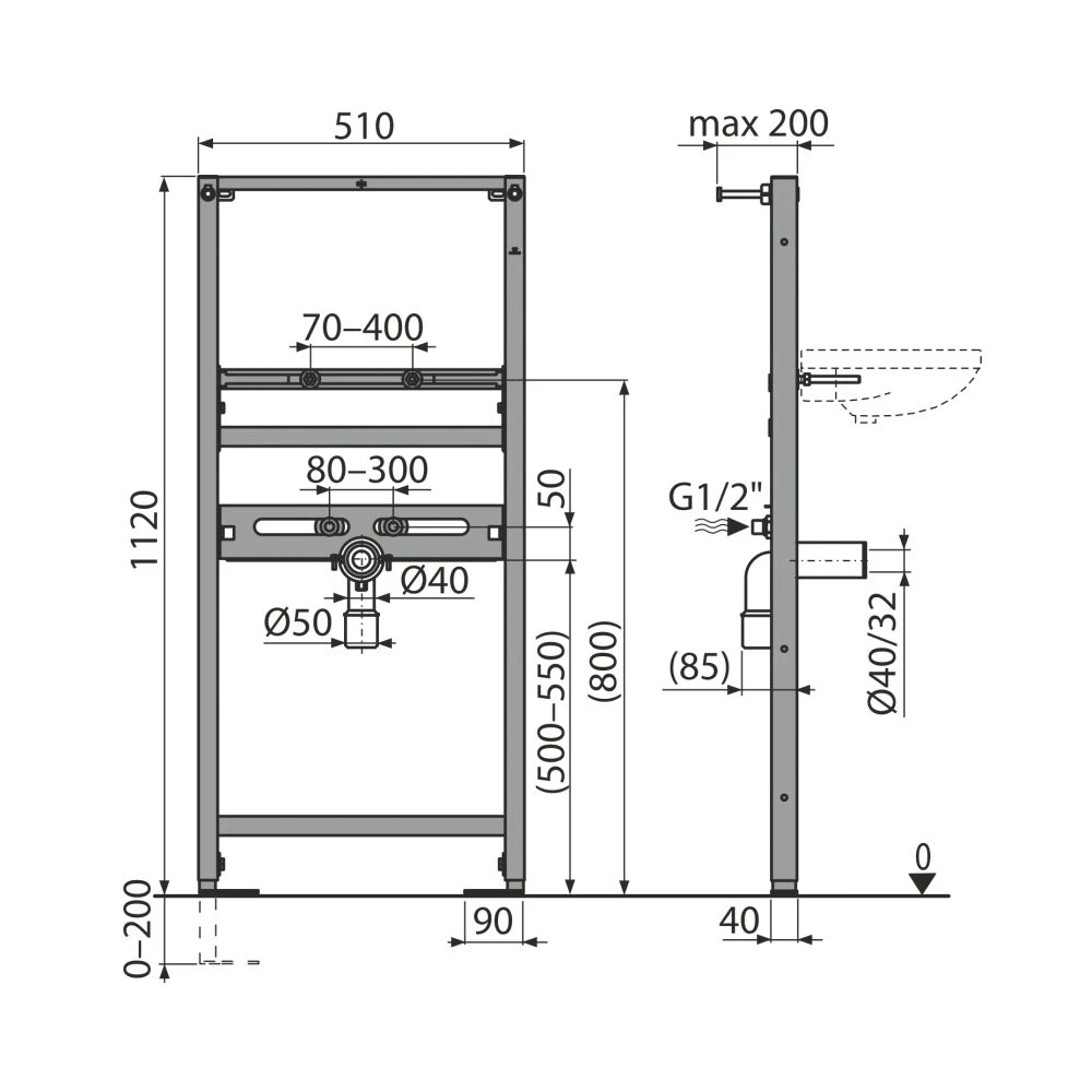 Монтажная рама для умывальника alcaplast 104/1120 new 2