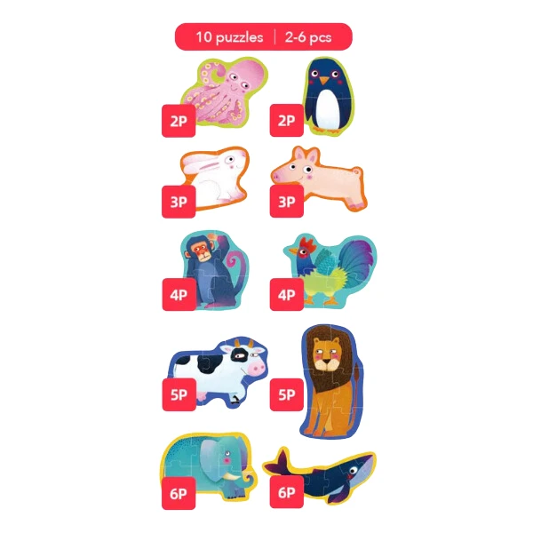 Seria de puzzle-uri „animale”, 10 în 1, nivelul 1 4