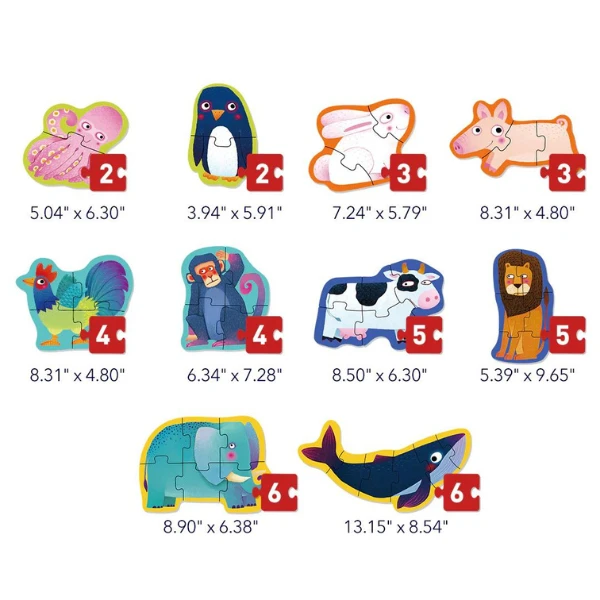 Seria de puzzle-uri „animale”, 10 în 1, nivelul 1 2