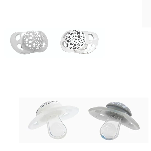 Set de 2 suzete din silicon în formă ortodontică, gri și albă, 0-6 luni 2
