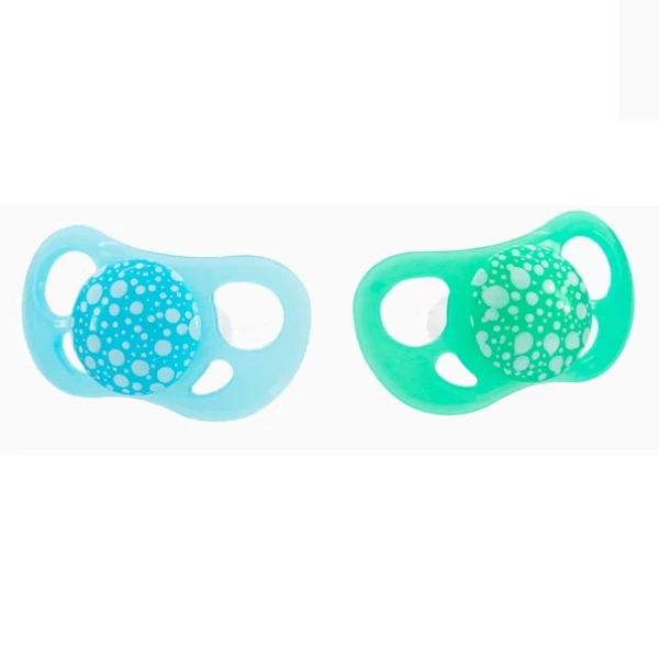 Set de 2 suzete din silicon în formă ortodontică, verde și albastră, 6+ luni 4