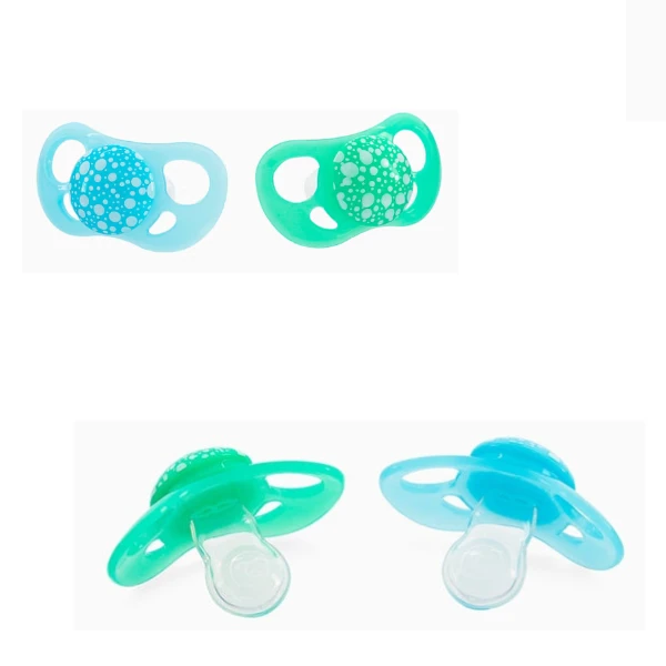 Set de 2 suzete din silicon în formă ortodontică, verde și albastră, 6+ luni 2